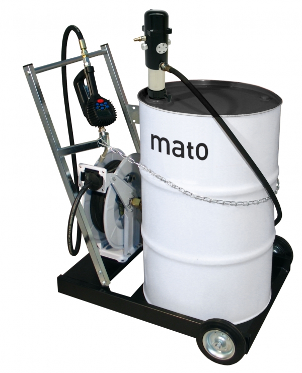 pneuMATO 3 mobile for 200 l oil drum<br>with hose reel and DIGIMET E30 Preset