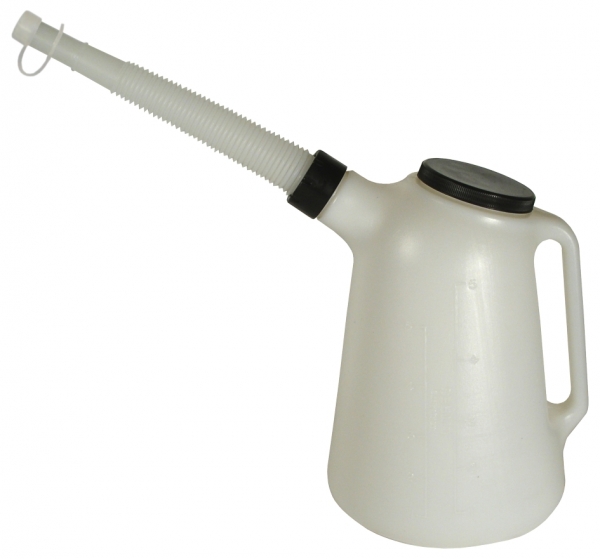 Polythene oil measure  with dust protection lid<br>and flexible spout   Type J-PE 5000   5 litre