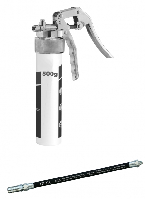 One hand grease gun TG-LS500<br>with safety rubber hose RH-30C 300 mm&lt;/p&gt;thread M10x1