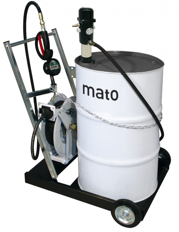 pneuMATO  mobilefor 200 l oil drum<br>with hose reel and electronic meter, approved