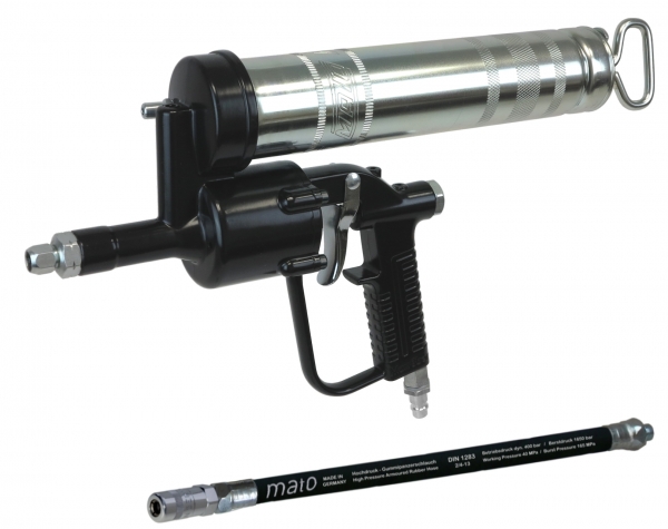 MATO-One hand air operated grease gun DF 501<br>with rubber hose RH-30C, M10x1