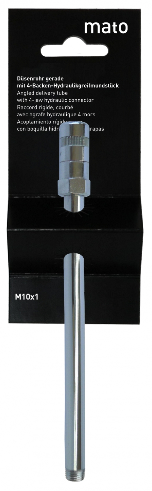 Delivery tube with 4-jaw hydraulic connector R1/8&quot;<br>PoS-design retail package, paper-headcard