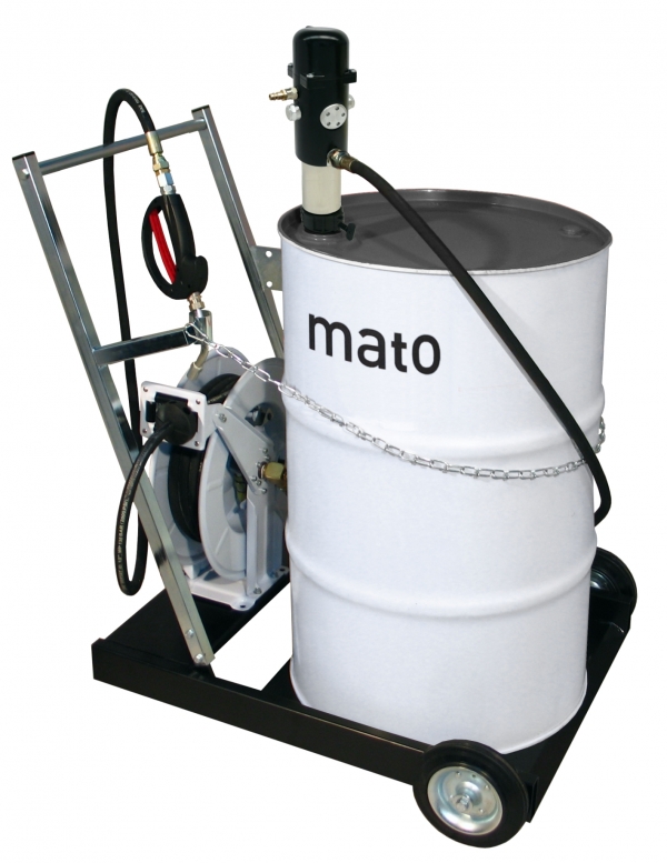 pneuMATO 3 mobile for 200 l oil drum<br>with hose reel and oil control gun